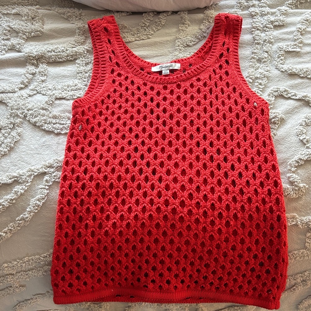 Madewell Red Open-Knit Crochet Tank